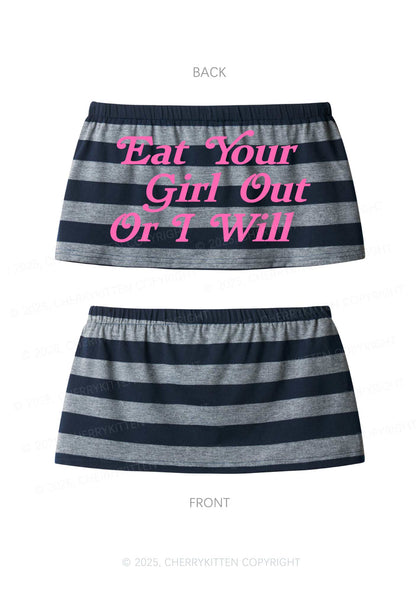 Eat Your Girl Out Pride Y2K Navy Grey Striped Mini Skirt Cherrykitten
