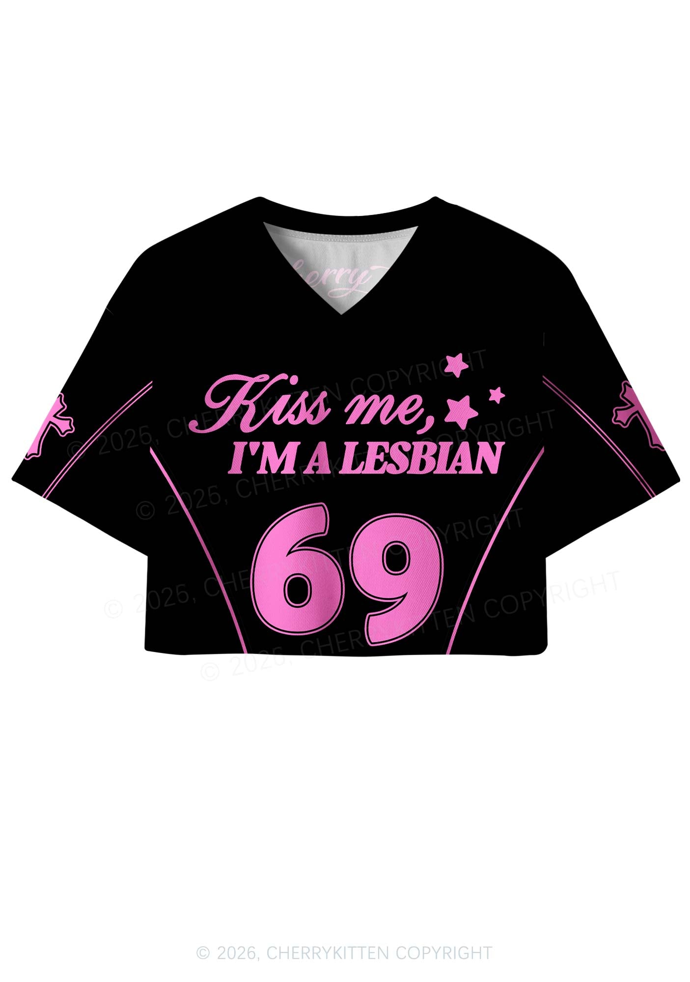 Black Kiss Me Im Lesbian Pride Y2K Crop Sport Jersey Shirts Cherrykitten