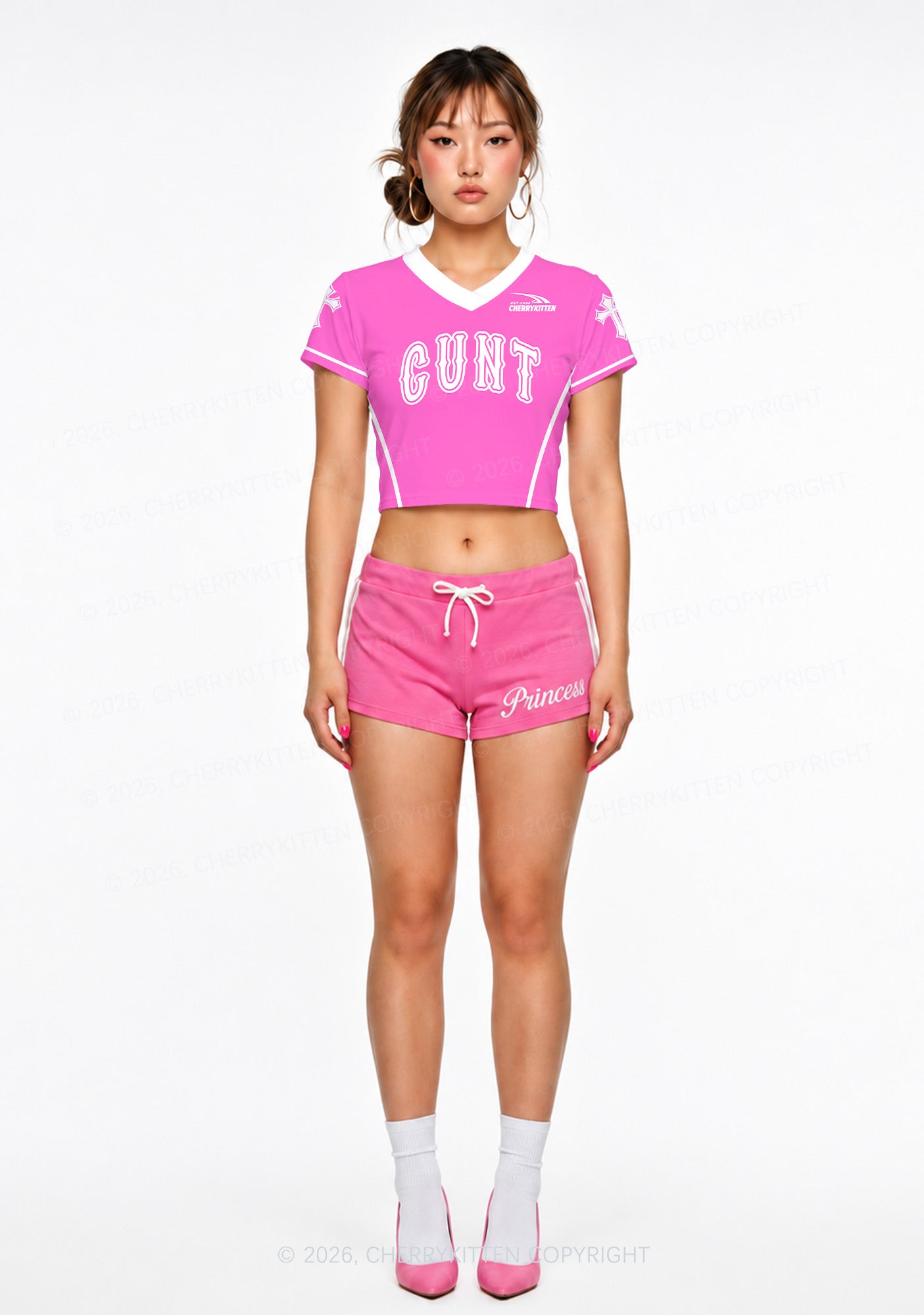 Pink Cxxt Y2K Crop Football Jersey Shirts Cherrykitten