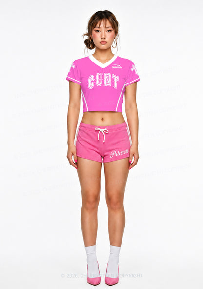 Pink Cxxt Y2K Crop Football Jersey Shirts Cherrykitten
