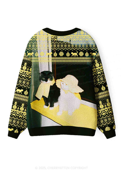 Cats Friend Y2K Christmas Cardigan Knit Sweatshirt Cherrykitten