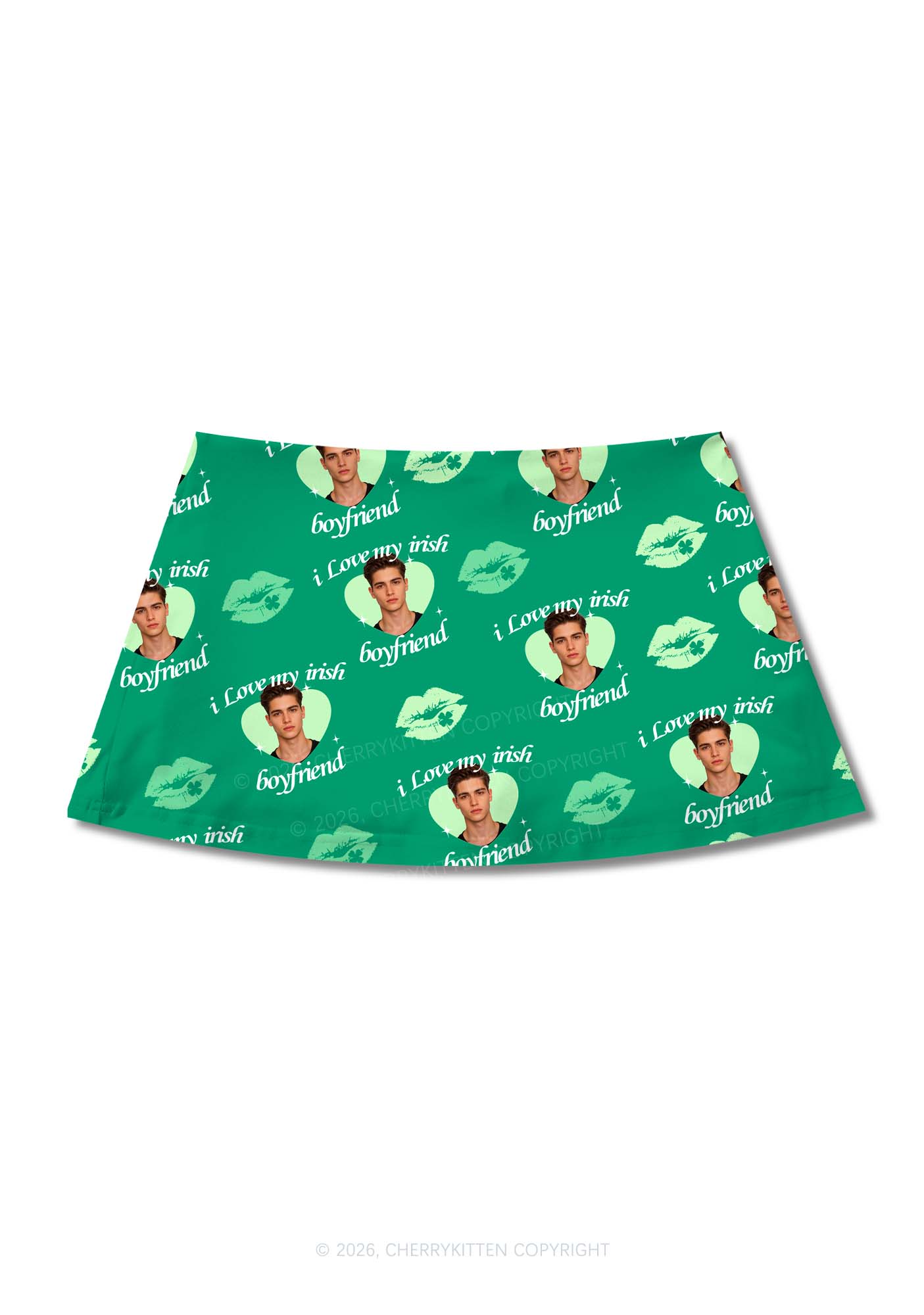 Custom I Love My Irish BF St Patricks Y2K Print Mini Skirt Cherrykitten