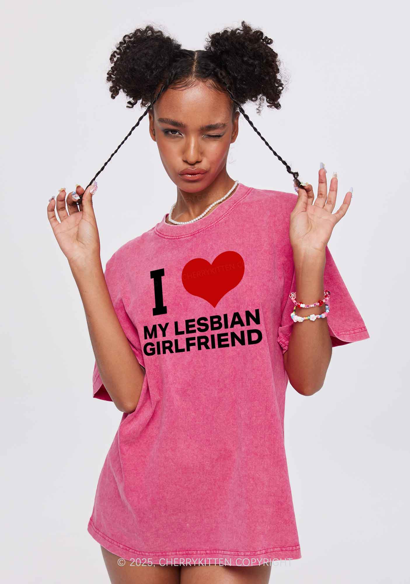 I Love My Lesbian GF Y2K Shirts Washed Tee Cherrykitten