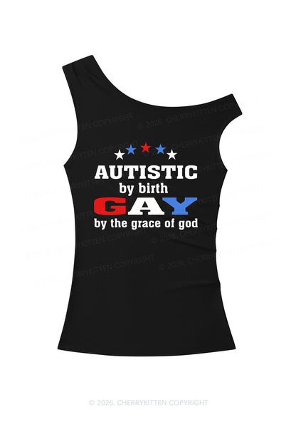 Autistic By Birth Gay Y2K Off Shoulder Tank Top Cherrykitten