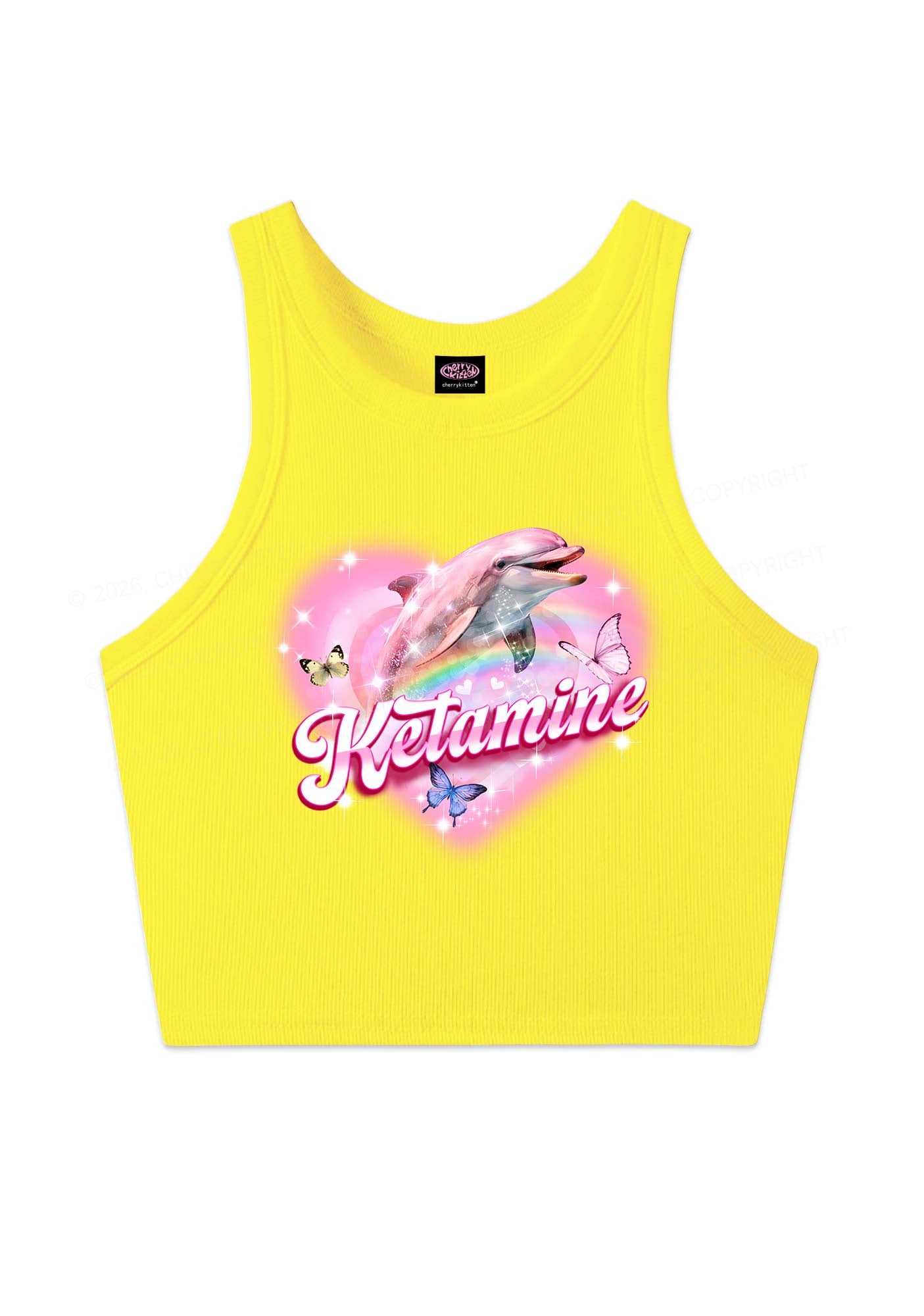 Pink K Dolphin Y2K Crop Tank Top Cherrykitten