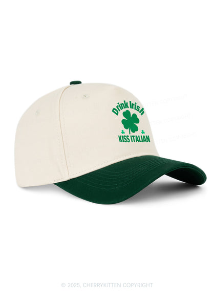 Embroidered Drink Irish Kiss Italian St Patricks Y2K Color Block Baseball Cap Cherrykitten