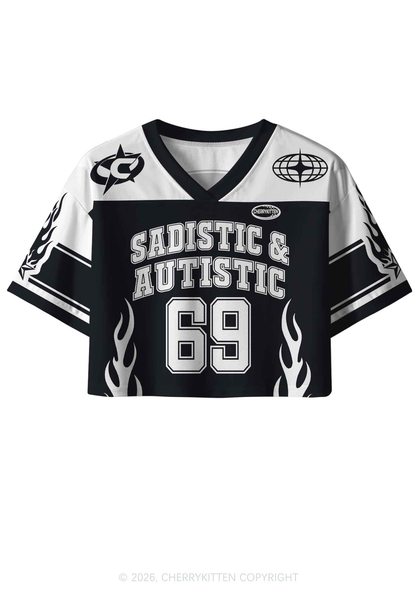 Sadistic And Autistic Y2K Crop Sport Jersey Shirts Cherrykitten