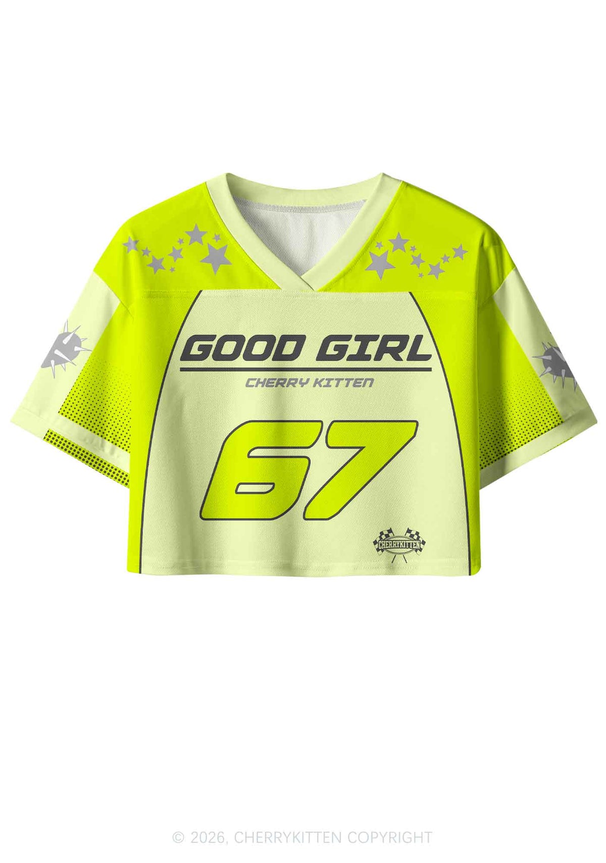 Lime Green Good Girl Y2K Crop Sport Jersey Shirts Cherrykitten