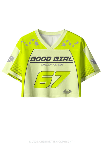 Lime Green Good Girl Y2K Crop Sport Jersey Shirts Cherrykitten