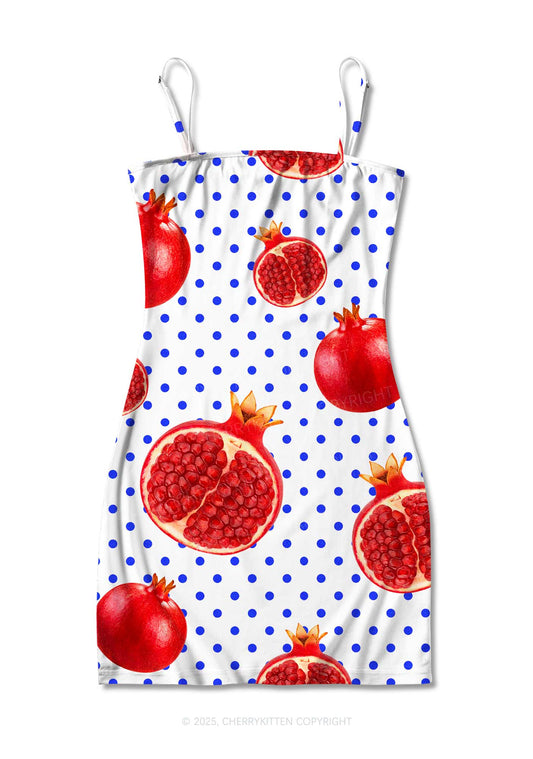 Red Pomegranate Y2K Print Slip Dress Cherrykitten
