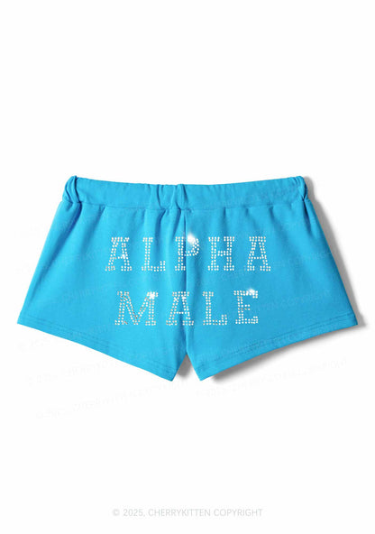 Rhinestone Alpha Male Y2K Drawstring Mini Shorts Cherrykitten