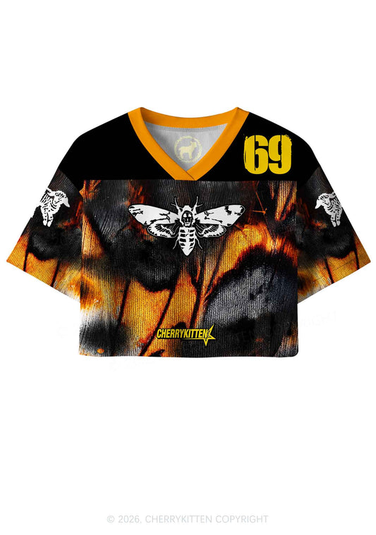 Halloween Orange Moths Y2K Crop Sport Jersey Shirts Cherrykitten
