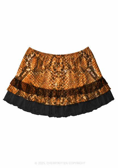 Snake Pattern Y2K Print Mini Layered Skirt Cherrykitten