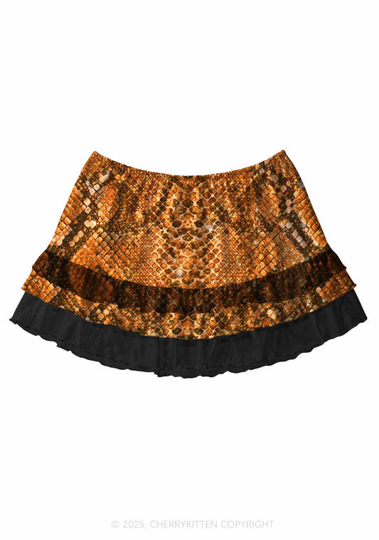 Snake Pattern Y2K Print Mini Layered Skirt Cherrykitten