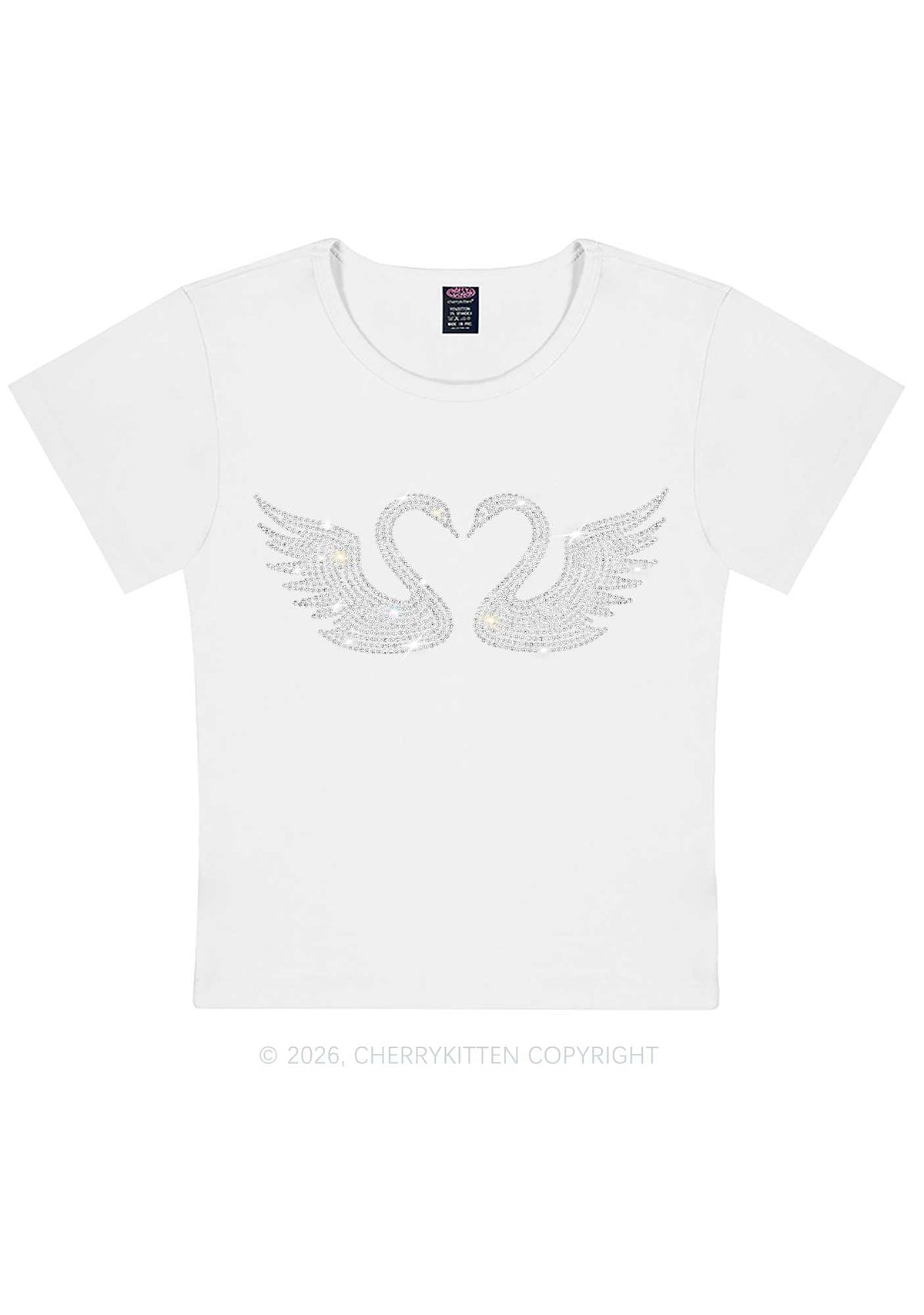 Rhinestone Swans Y2K Baby Tee Cherrykitten