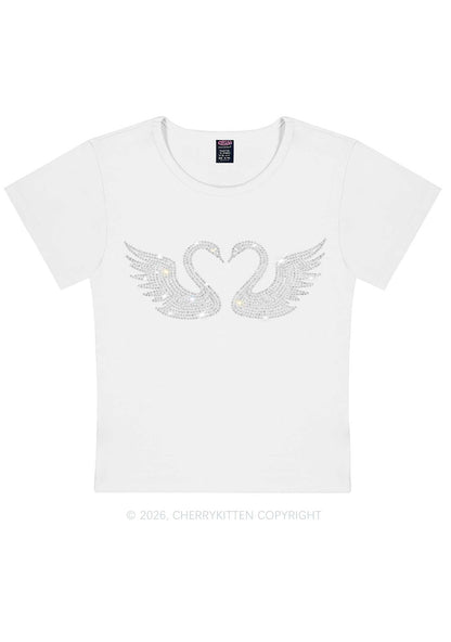 Rhinestone Swans Y2K Baby Tee Cherrykitten