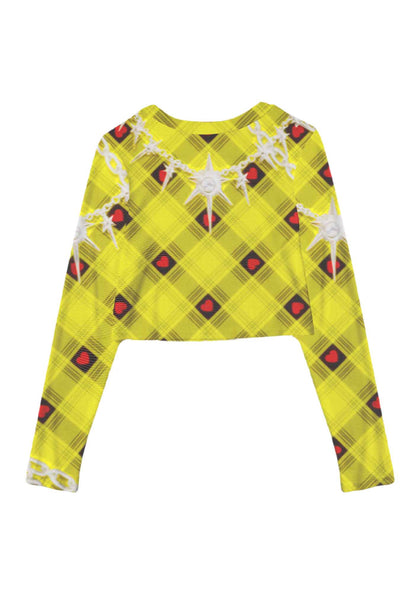 Star Chain and Hearts Y2K Mesh Long Sleeve Crop Top Cherrykitten