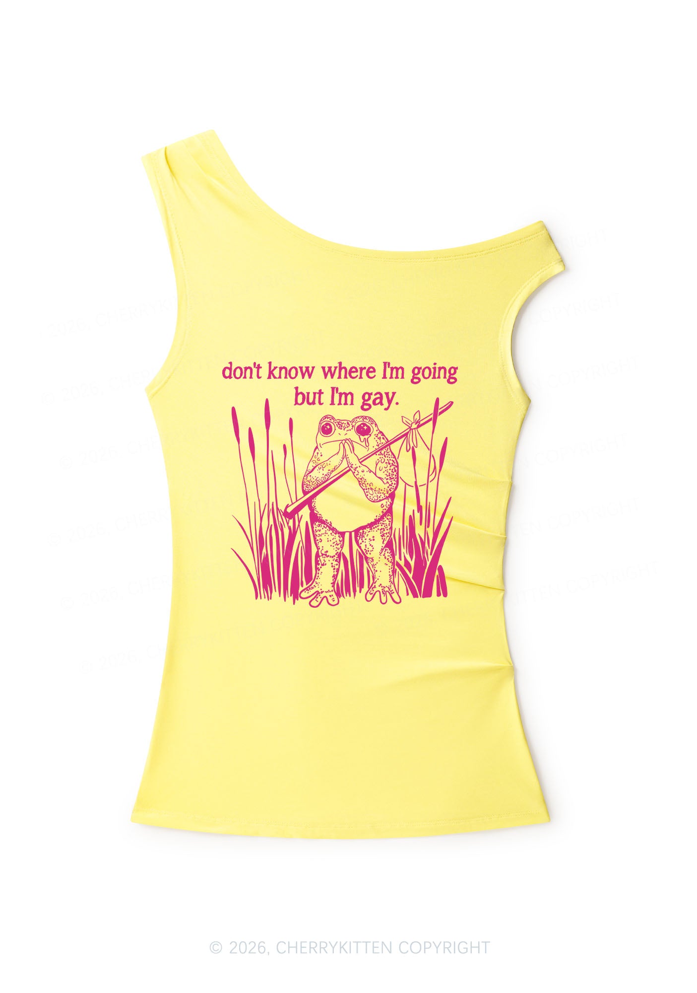 But I Am Gay Frog Y2K Off Shoulder Tank Top Cherrykitten