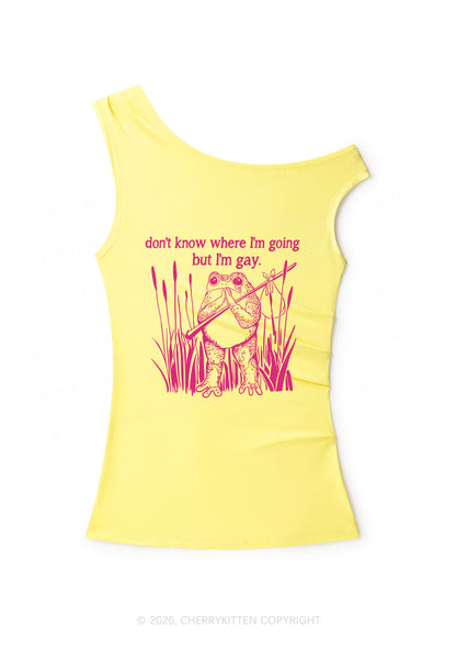 But I Am Gay Frog Y2K Off Shoulder Tank Top Cherrykitten