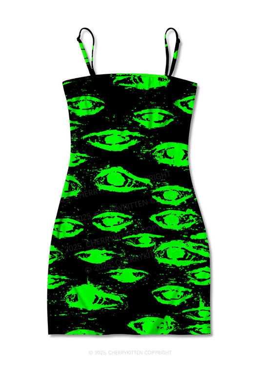 Glimmering Eyes Y2K Print Slip Dress Cherrykitten