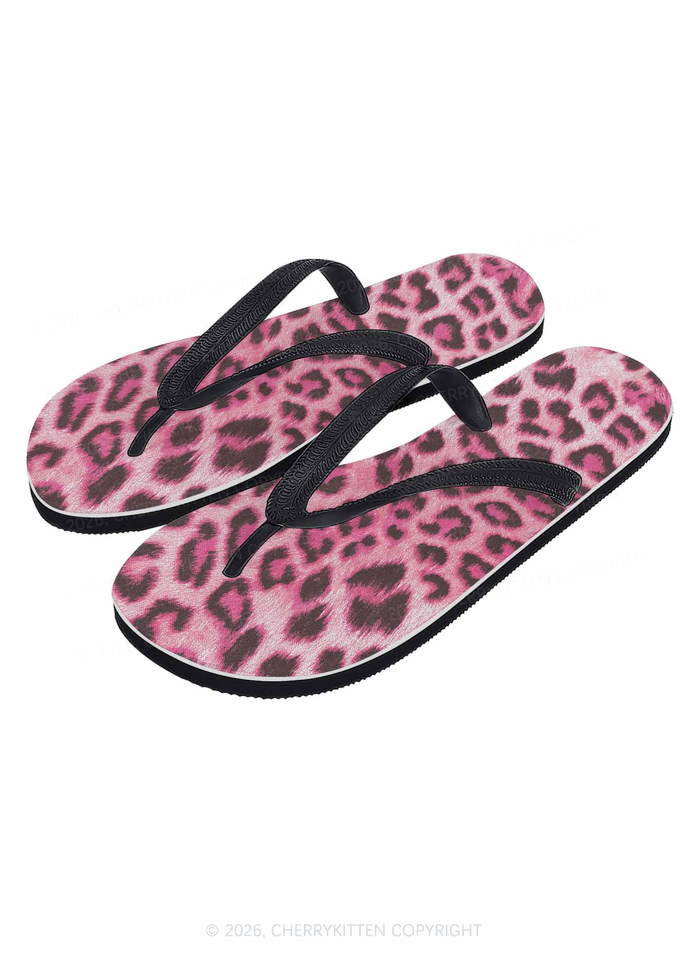 Pink Leopard Y2K Print Flip Flops Cherrykitten