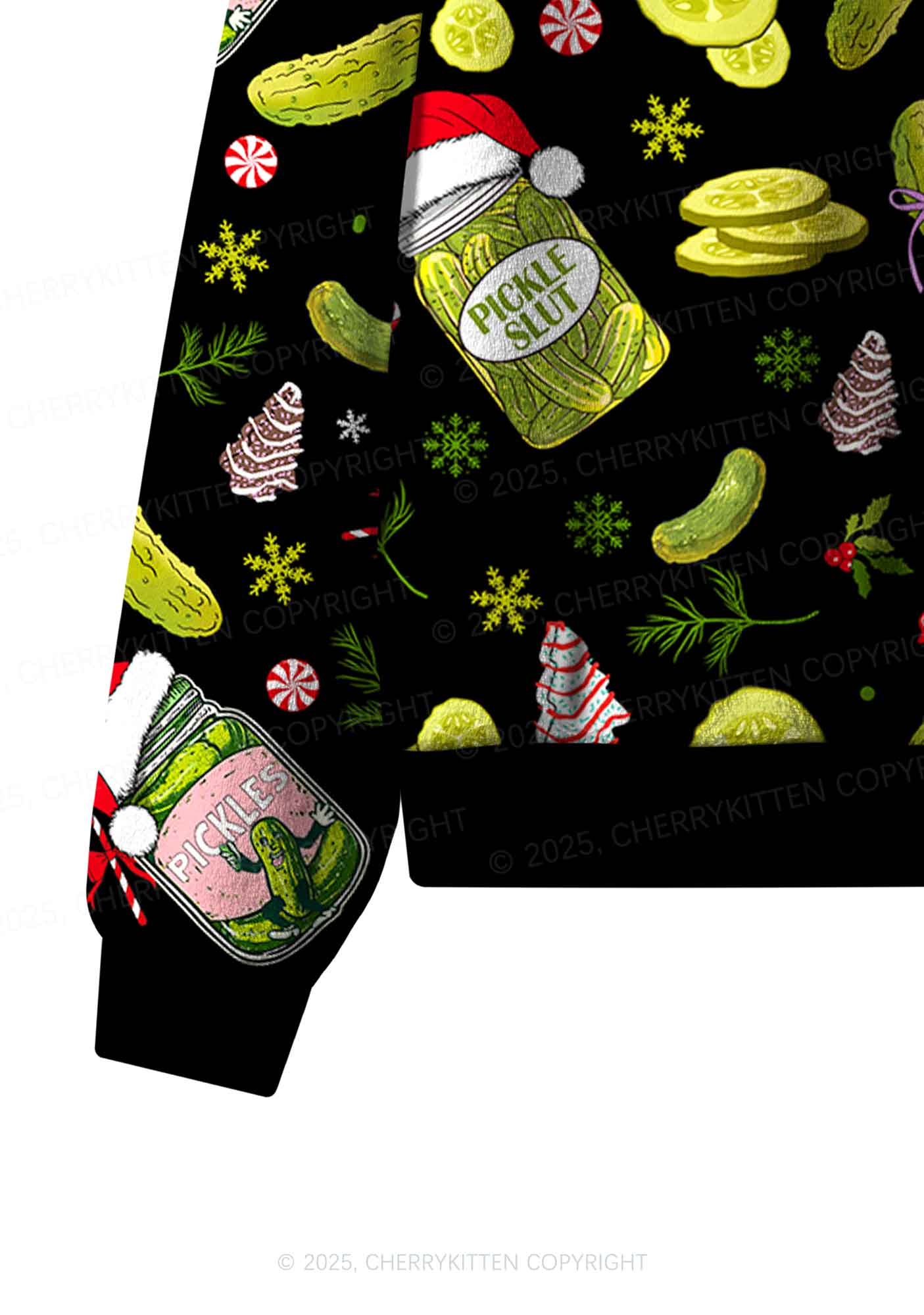 Christmas Black Santa Pickle Y2K Fleece Long Sleeve Pajama Set Cherrykitten