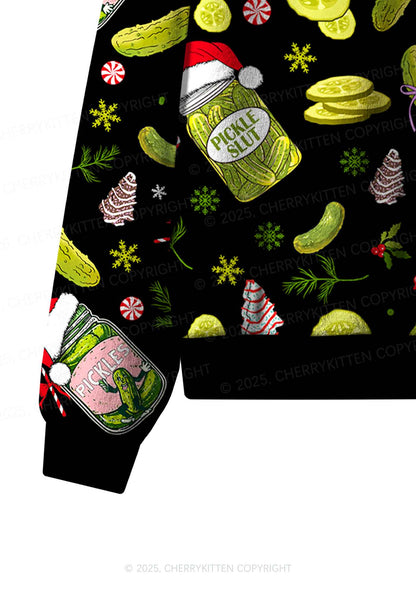 Christmas Black Santa Pickle Y2K Fleece Long Sleeve Pajama Set Cherrykitten