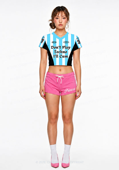 Skyblue Dont Play Techno Y2K Crop Football Jersey Shirts Cherrykitten