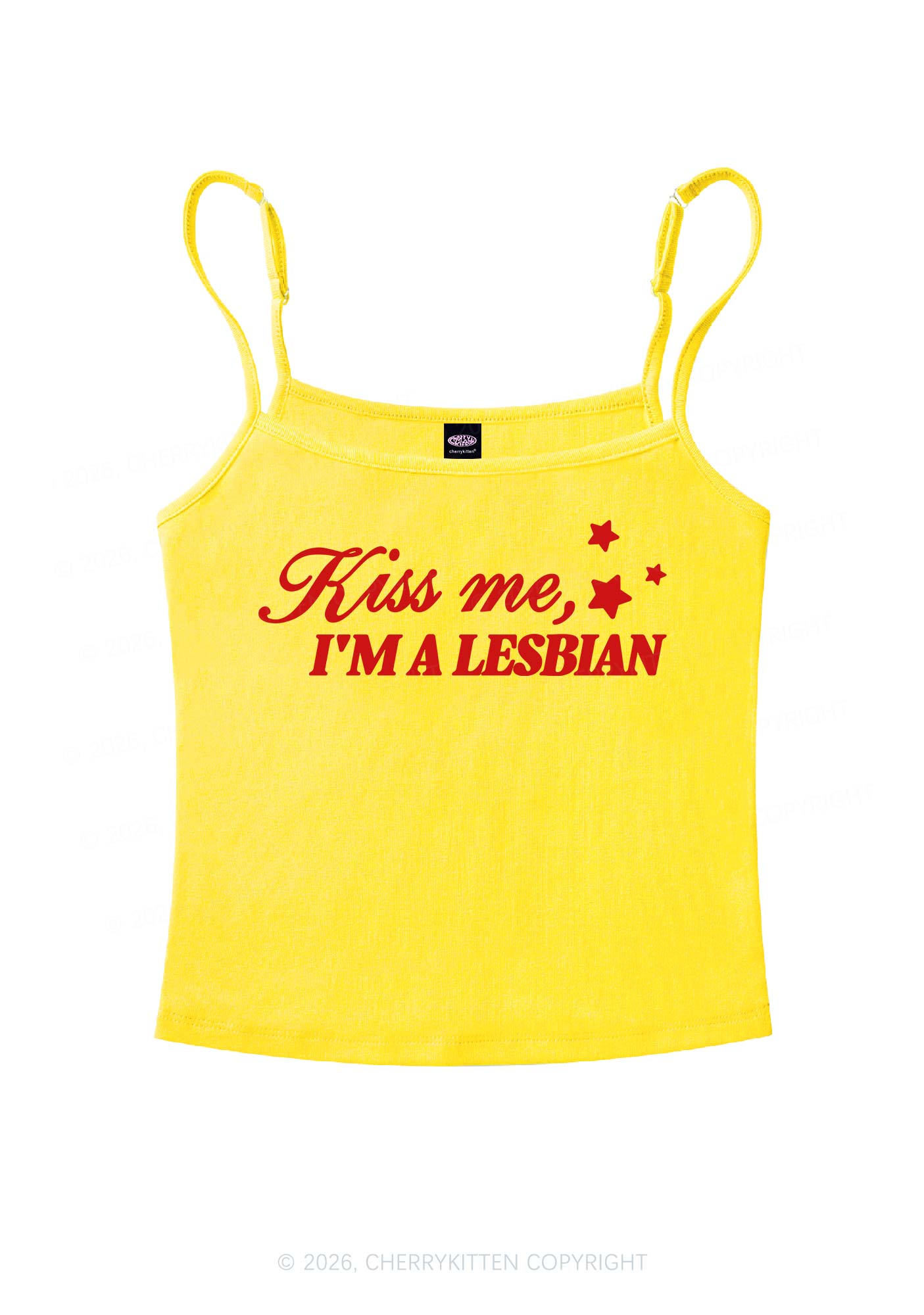 Kiss Me Im Lesbian Pride Y2K Spaghetti Strap Cami Cherrykitten