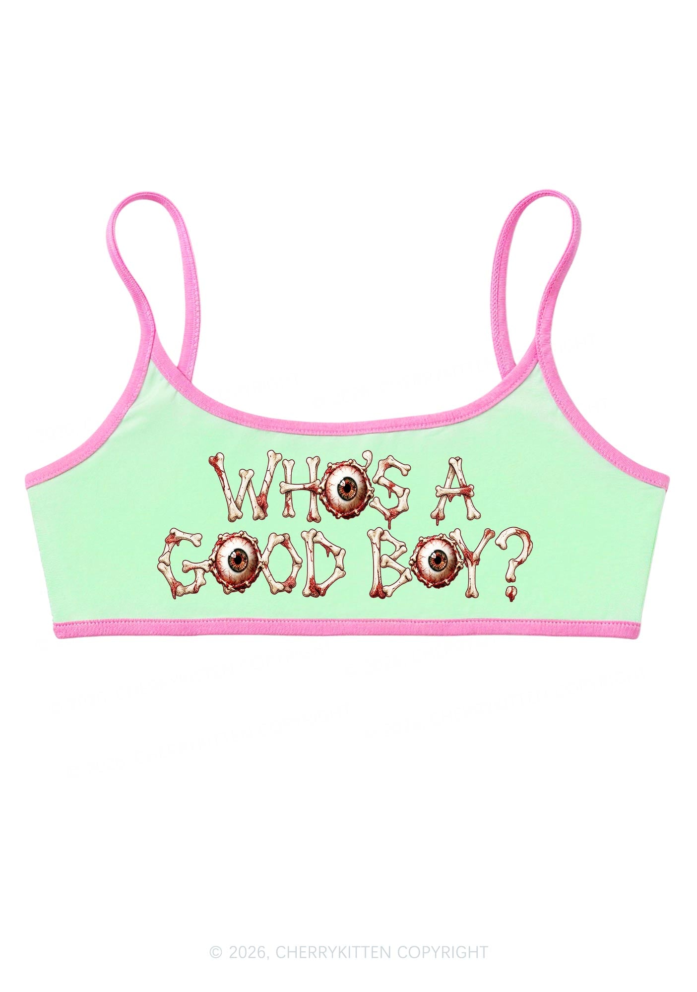 Halloween Whos A Good Boy Bone Eyeball Y2K Super Crop Cami Cherrykitten