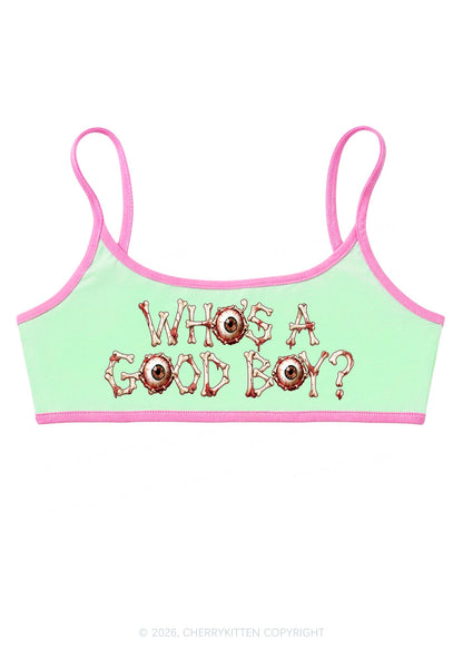 Halloween Whos A Good Boy Bone Eyeball Y2K Super Crop Cami Cherrykitten