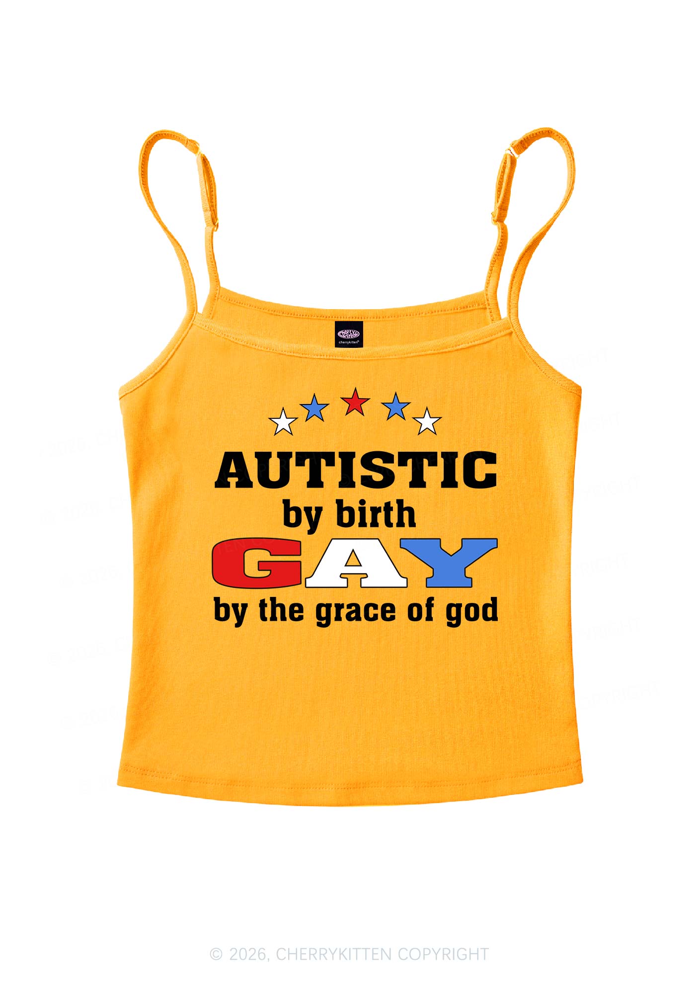 Autistic By Birth Gay Pride Y2K Spaghetti Strap Cami Cherrykitten