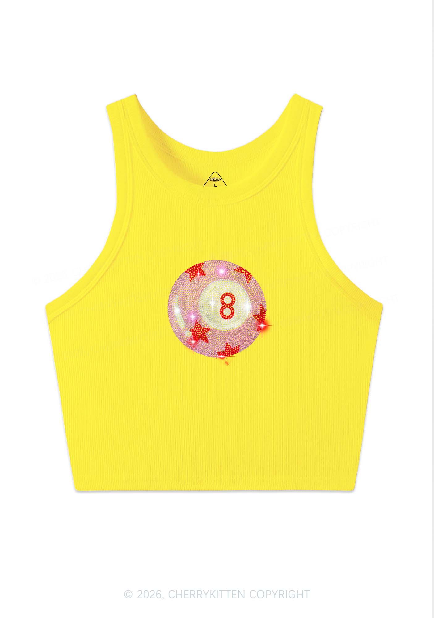 Rhinestone Pink Eight Ball Star Y2K Crop Tank Top Cherrykitten