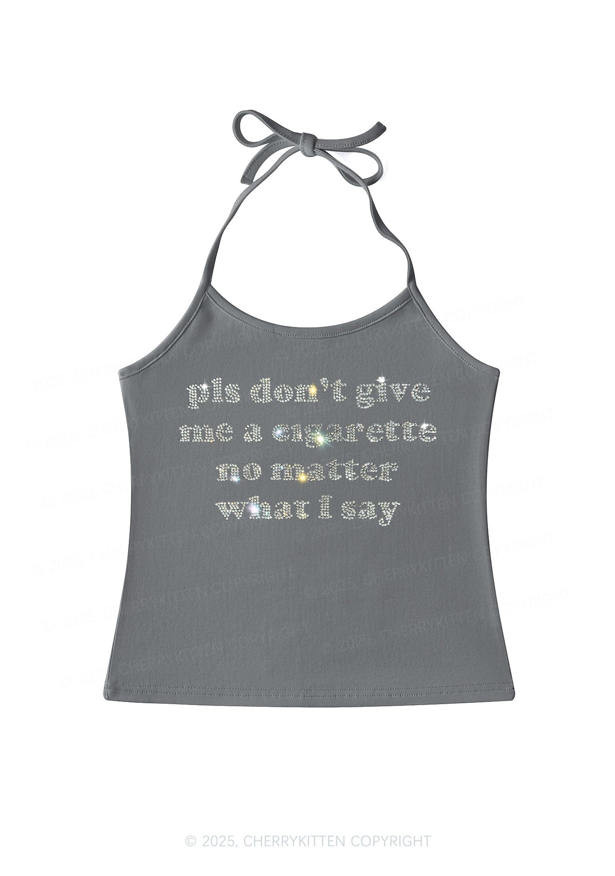 Rhinestone Dont Give Me Cigarette Y2K Halter Neck Cami Cherrykitten