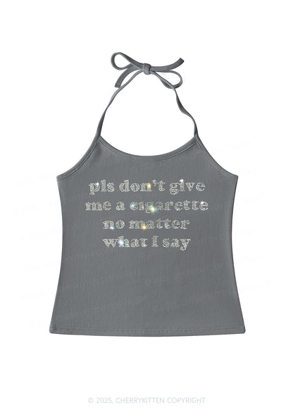 Rhinestone Dont Give Me Cigarette Y2K Halter Neck Cami Cherrykitten