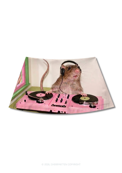 Dj Rat Pink Turntable Y2K Print Mini Skirt Cherrykitten