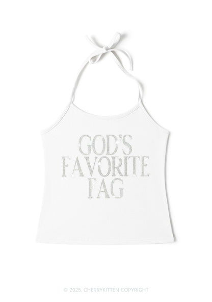 Rhinestone  Gods Favorite Fag Pride Y2K Halter Neck Cami Cherrykitten