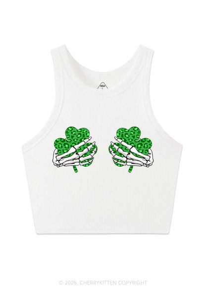 Skeleton Leopard Shamrock St Patricks Y2K Crop Tank Top Cherrykitten