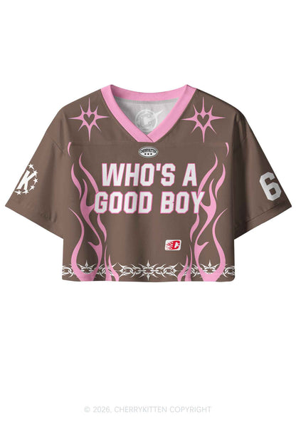 Brown Whos A Good Boy Y2K Crop Sport Jersey Shirts Cherrykitten