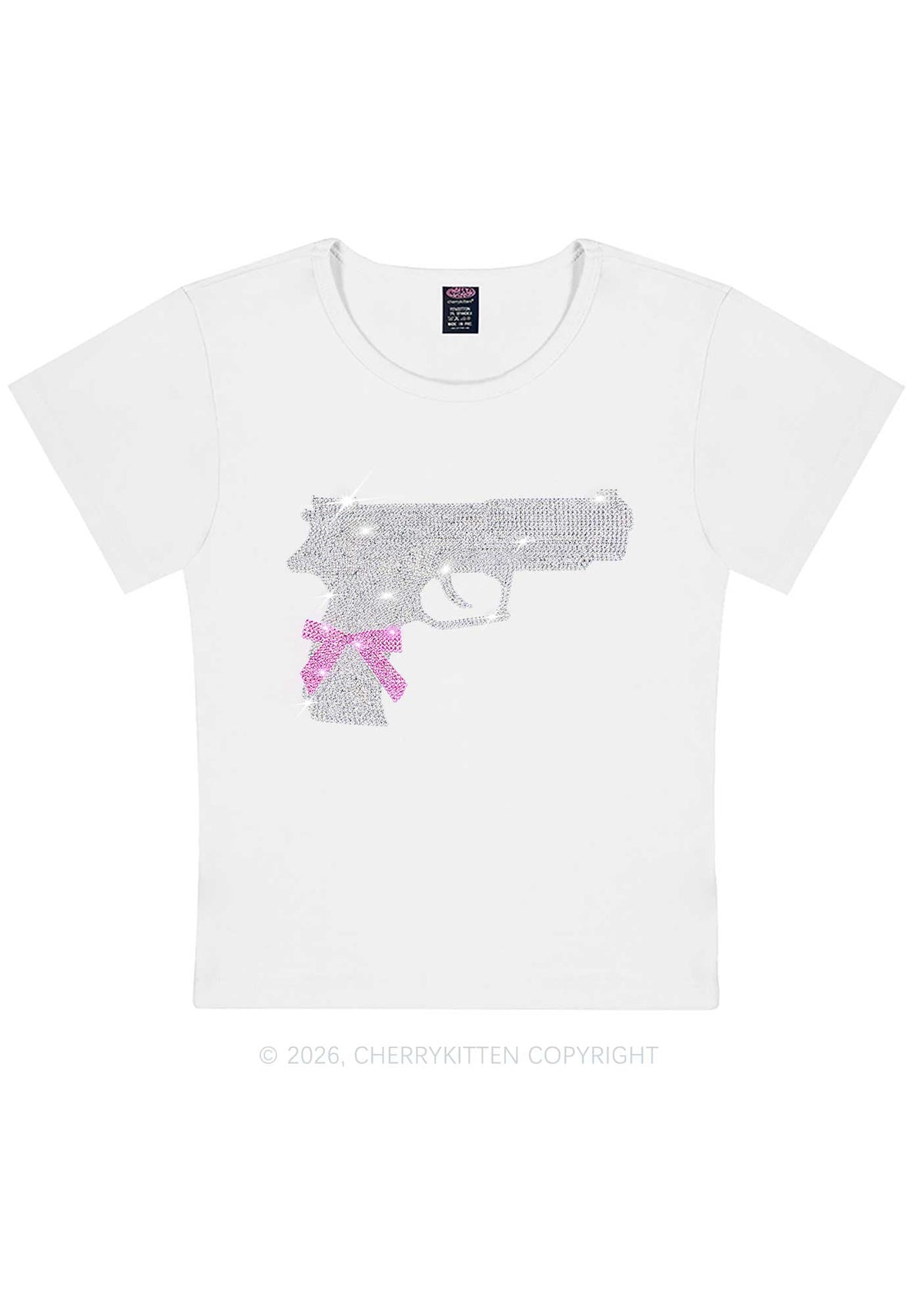 Rhinestone Pink Bow Weapon Y2K Baby Tee Cherrykitten