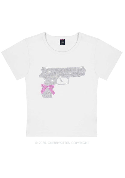 Rhinestone Pink Bow Weapon Y2K Baby Tee Cherrykitten