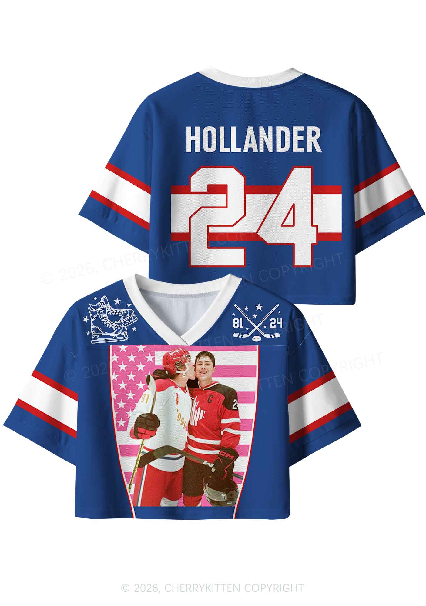 Retro Blue Kissing HR Y2K Crop Sport Jersey Shirts Cherrykitten