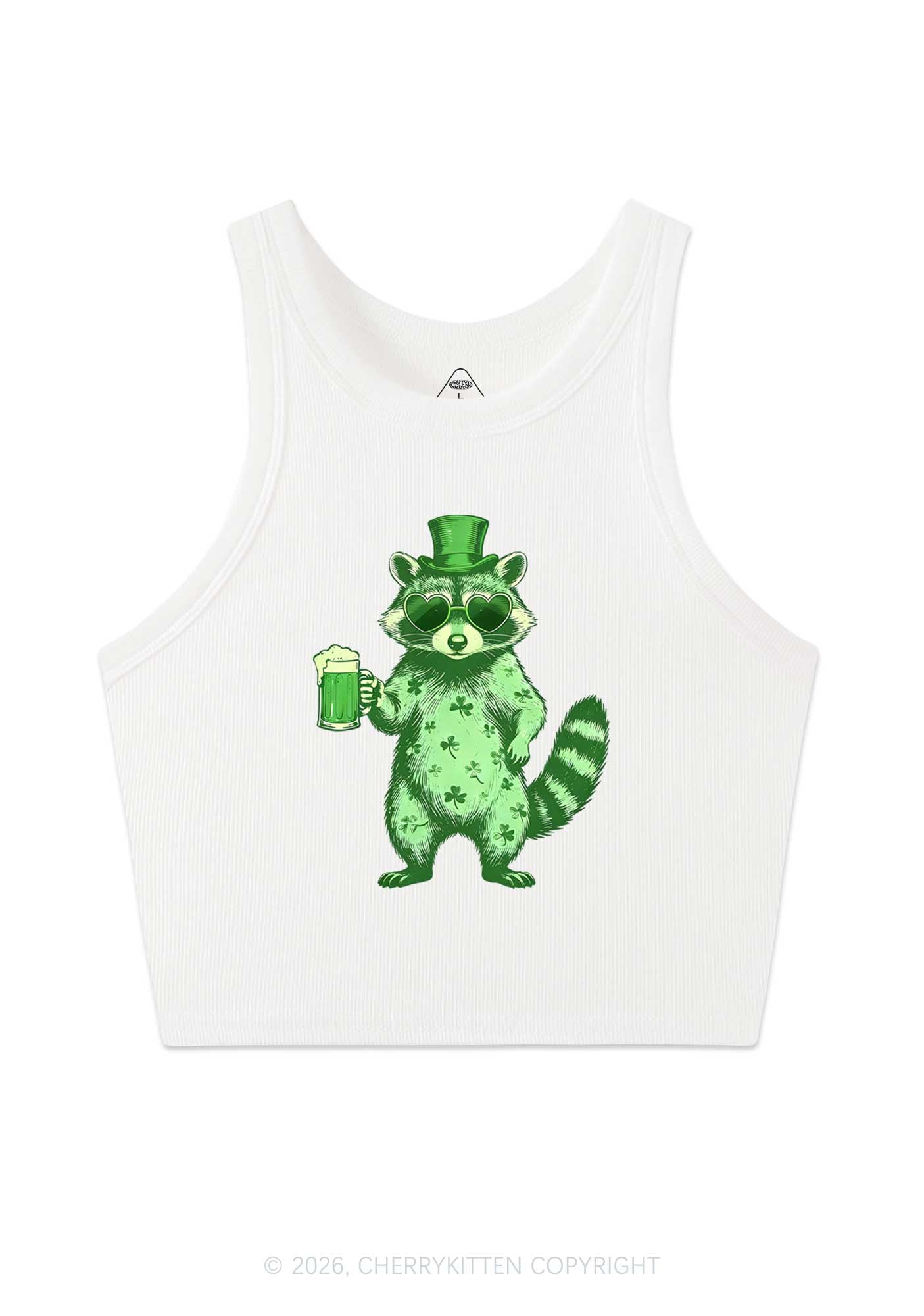 Green Feral Raccoon St Patricks Y2K Crop Tank Top Cherrykitten