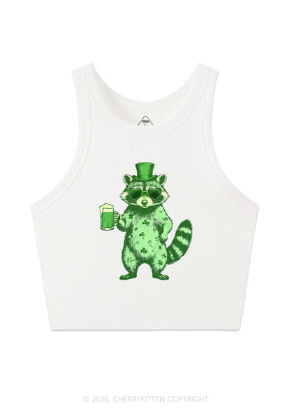 Green Feral Raccoon St Patricks Y2K Crop Tank Top Cherrykitten