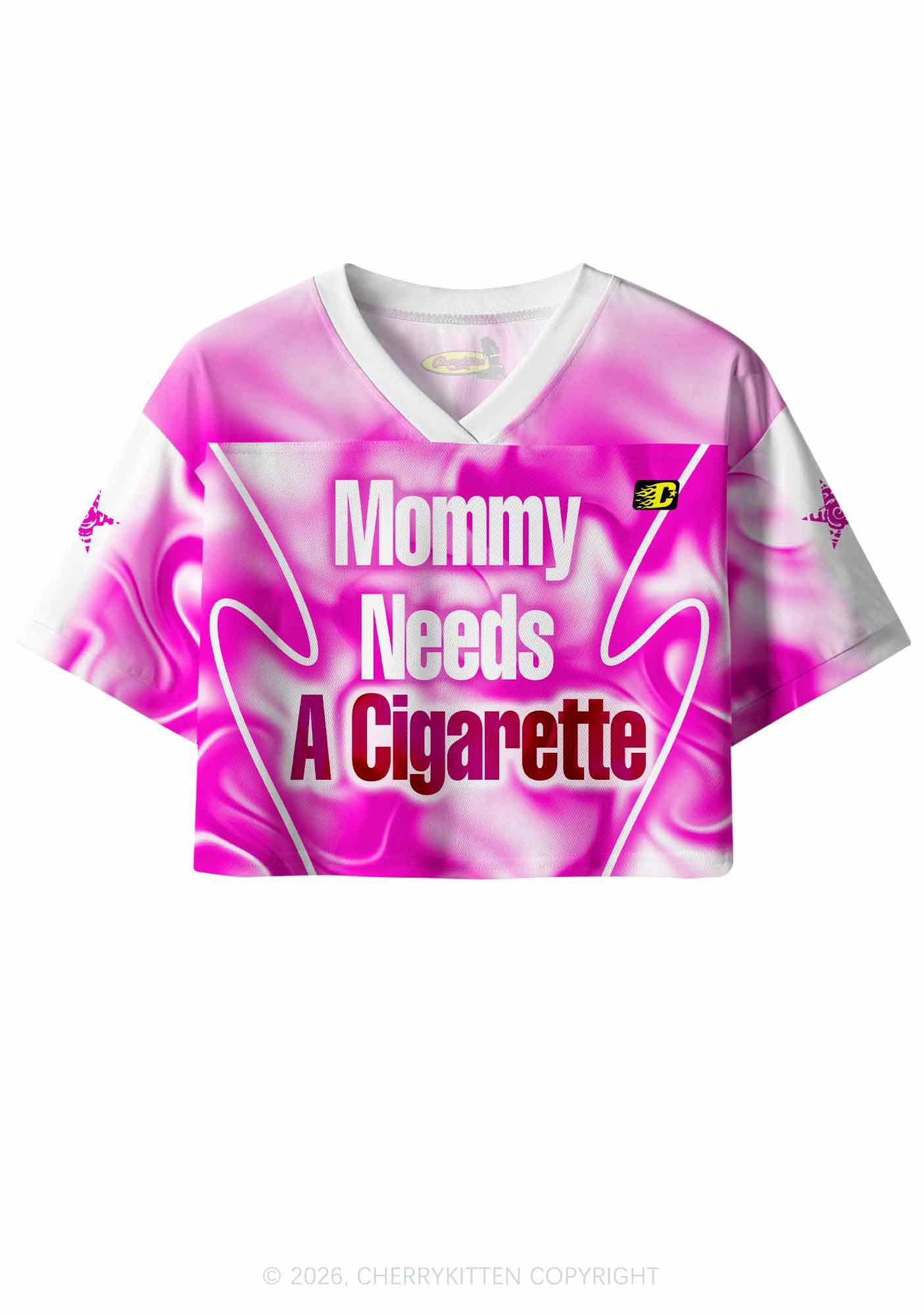 Mommy Needs A Cigarette Y2K Crop Sport Jersey Shirts Cherrykitten