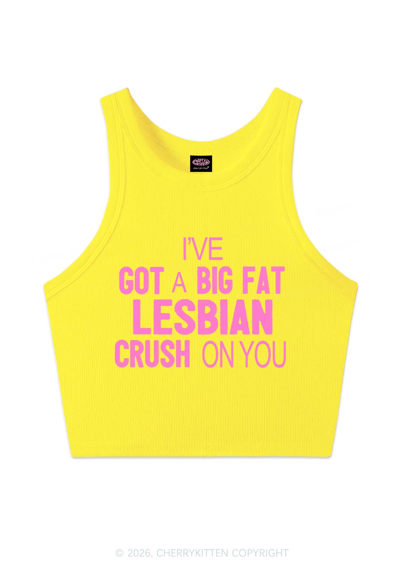 Big Fat Lesbian Crush Pride Y2K Crop Tank Top Cherrykitten