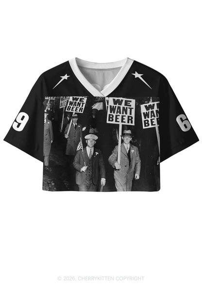 We Want Beer Y2K Crop Sport Jersey Shirts Cherrykitten