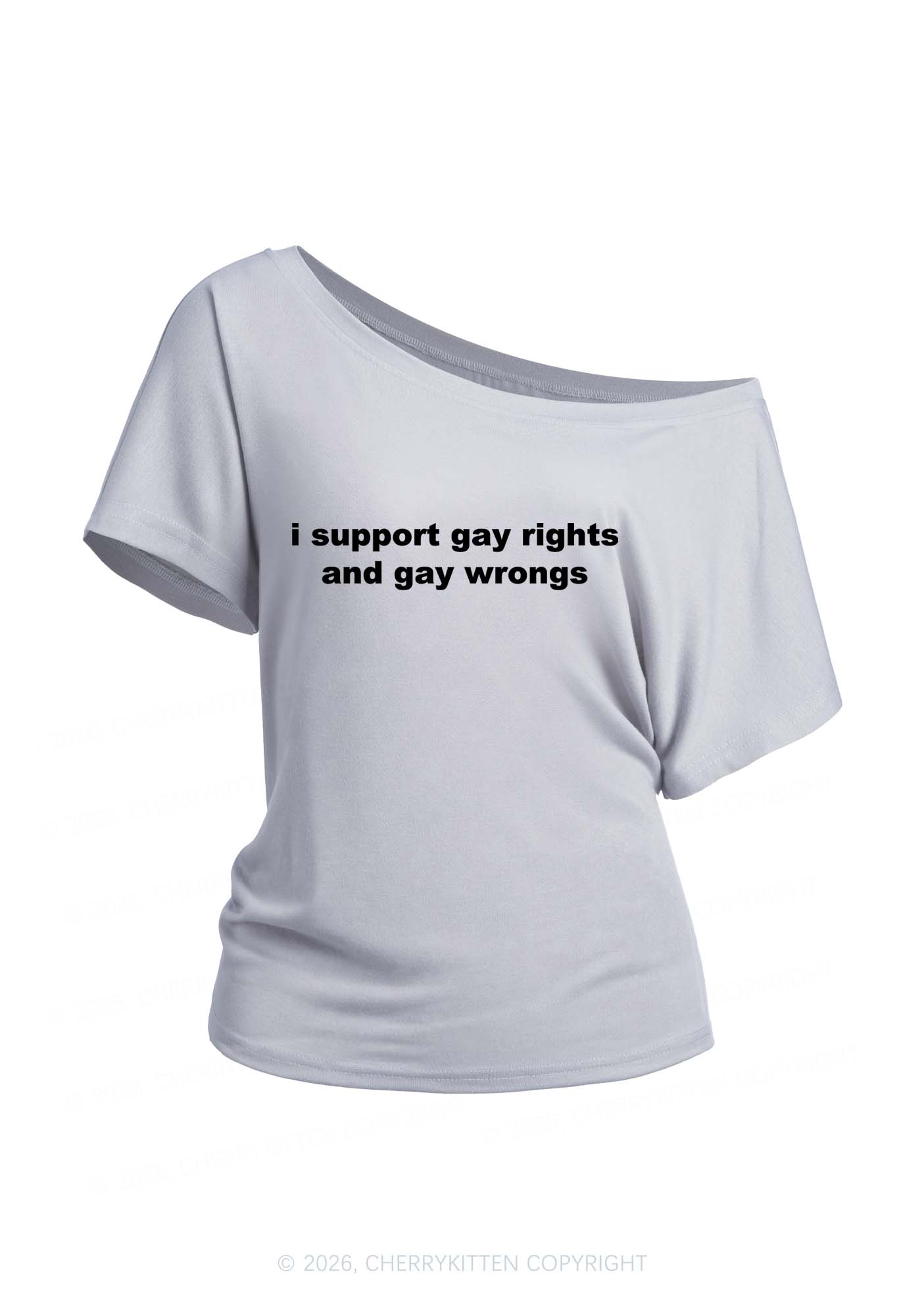 Support Gay Rights Y2K Off Shoulder Tee Cherrykitten