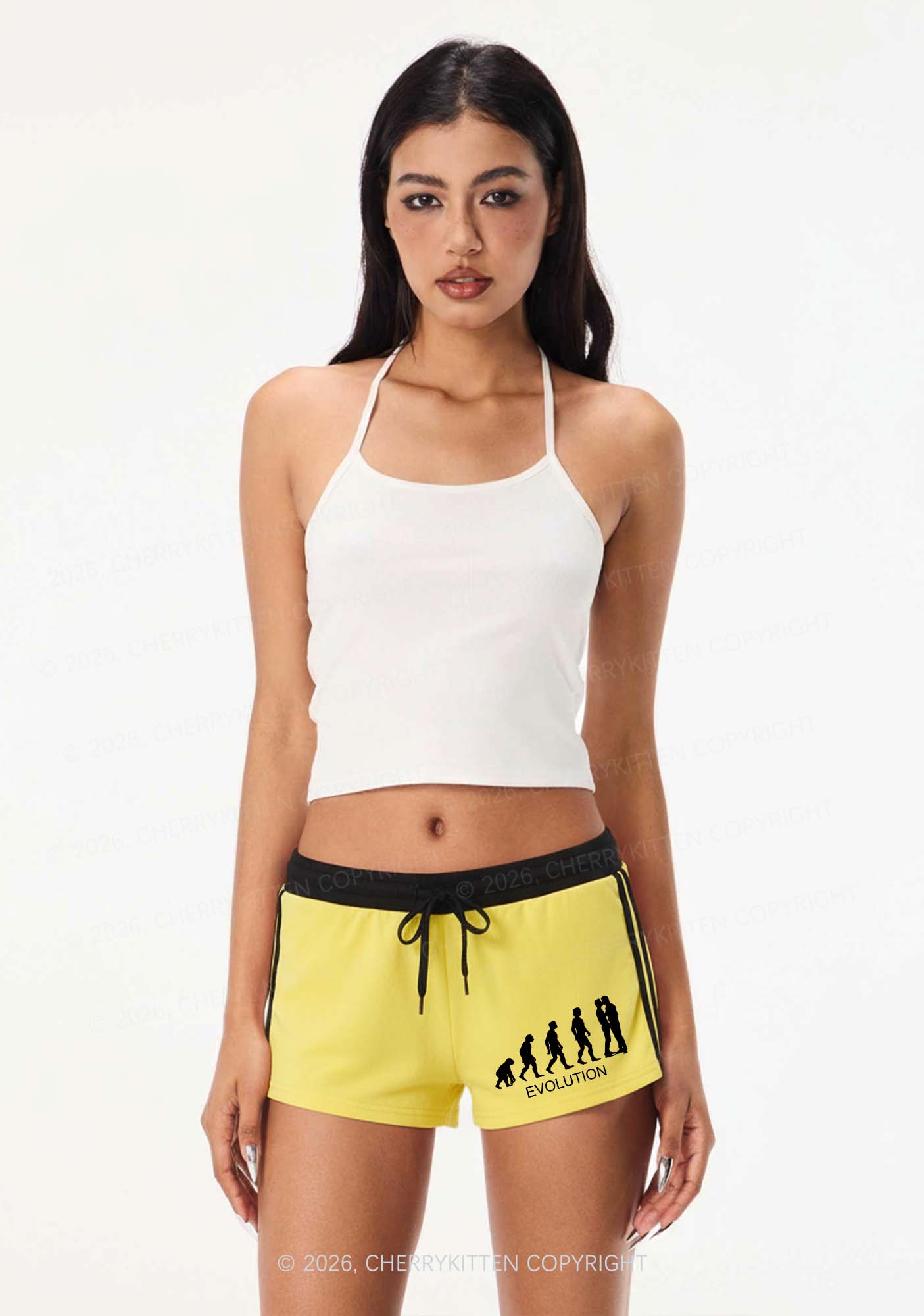 Gay Evolution Pride Y2K Drawstring Mini Shorts Cherrykitten