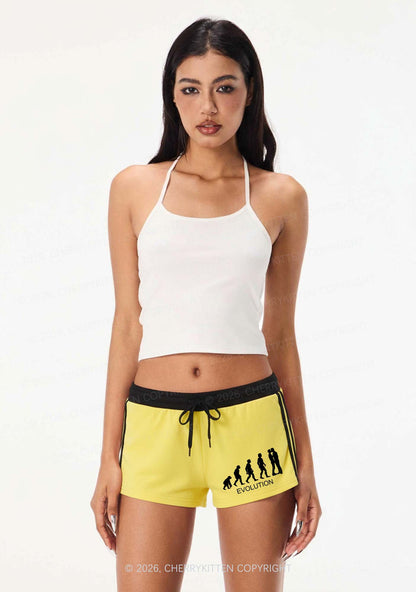 Gay Evolution Pride Y2K Drawstring Mini Shorts Cherrykitten